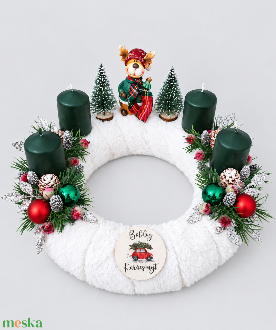 Adventi koszorú  - karácsony - karácsonyi lakásdekoráció - karácsonyi gyertyás asztaldísz - Meska.hu