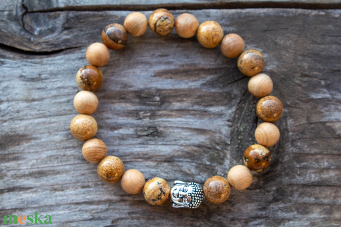 Lhásza karkötő - szantálfa és képjáspisból - ékszer - karkötő - gyöngyös karkötő - Meska.hu