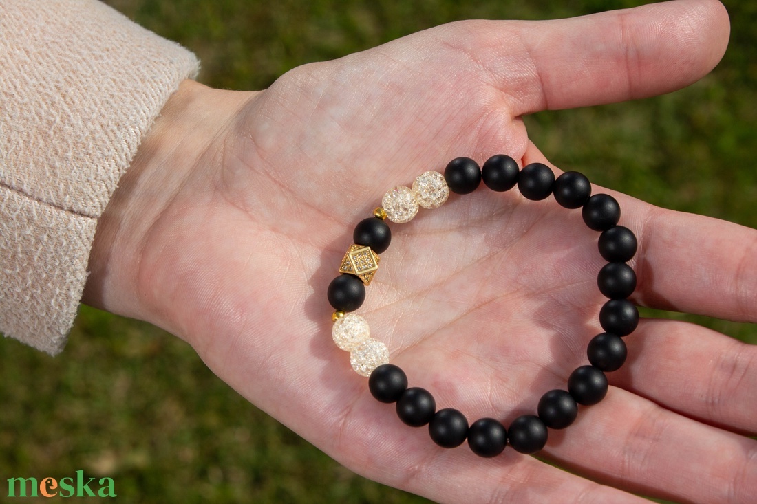 Matt ónix cirkónia karkötő - ékszer - karkötő - charm karkötő - Meska.hu