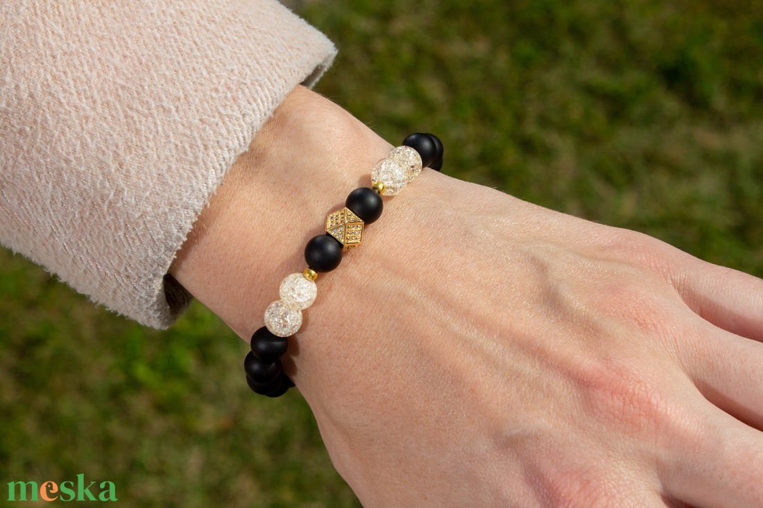Matt ónix cirkónia karkötő - ékszer - karkötő - charm karkötő - Meska.hu