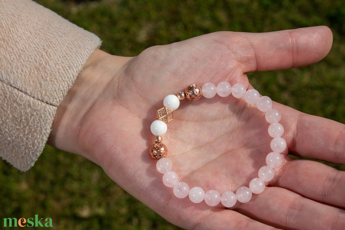Rózsakvarc cirkónia karkötő - ékszer - karkötő - charm karkötő - Meska.hu