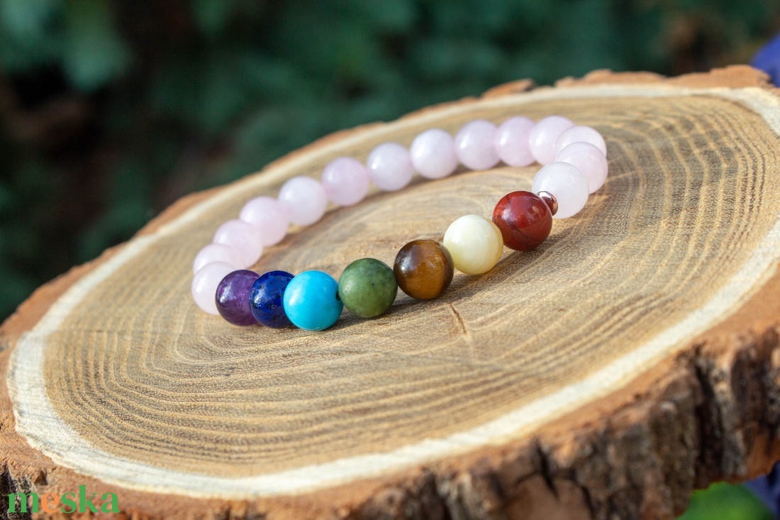 7 csakra karkötő rózsakvarccal - ékszer - karkötő - ásványkarkötő - Meska.hu