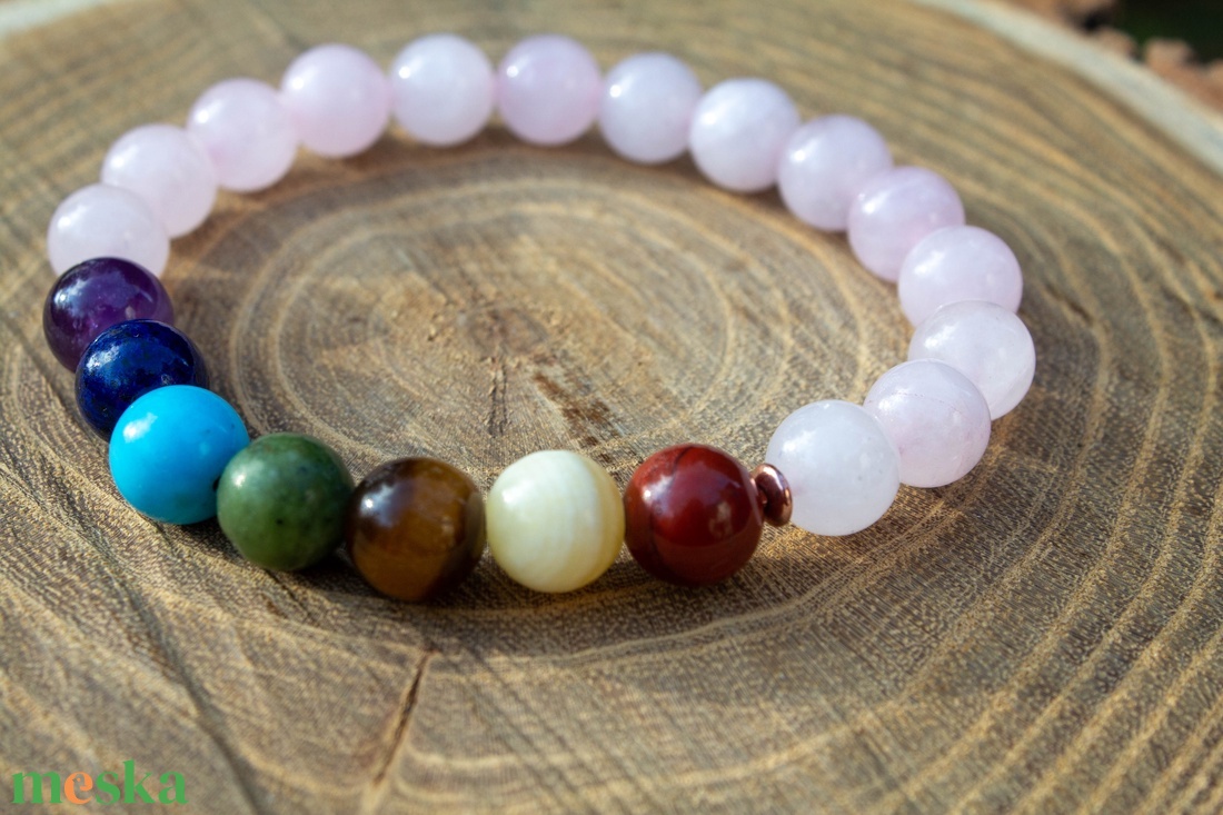 7 csakra karkötő rózsakvarccal - ékszer - karkötő - ásványkarkötő - Meska.hu