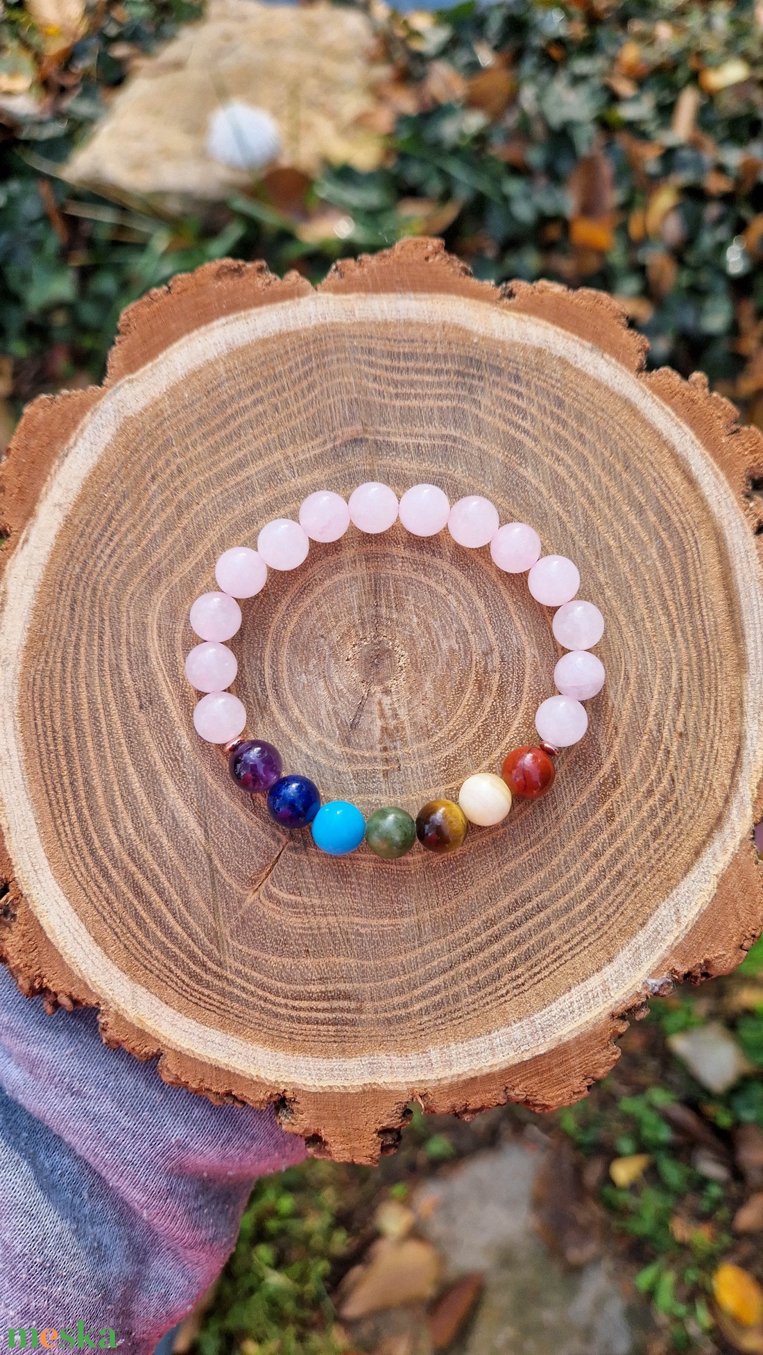 7 csakra karkötő rózsakvarccal - ékszer - karkötő - ásványkarkötő - Meska.hu