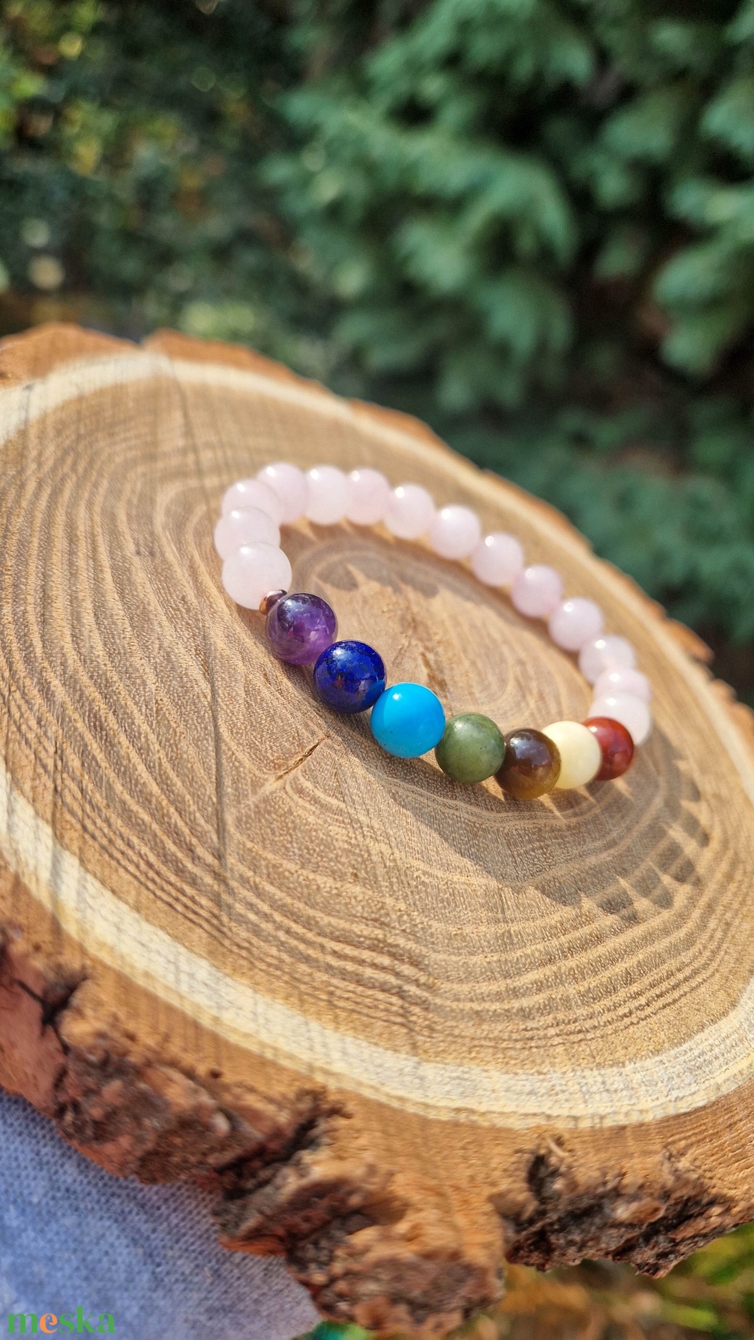 7 csakra karkötő rózsakvarccal - ékszer - karkötő - ásványkarkötő - Meska.hu