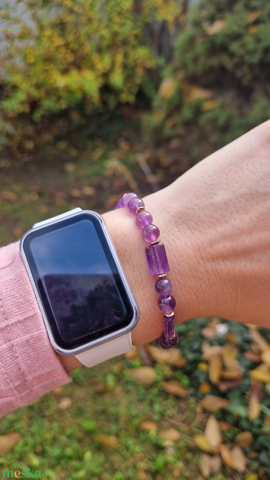 Lila harmónia ametiszt karkötő - ékszer - karkötő - ásványkarkötő - Meska.hu