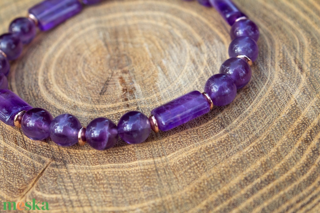Lila harmónia ametiszt karkötő - ékszer - karkötő - ásványkarkötő - Meska.hu