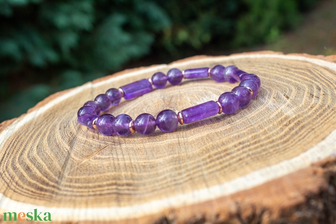 Lila harmónia ametiszt karkötő - ékszer - karkötő - ásványkarkötő - Meska.hu