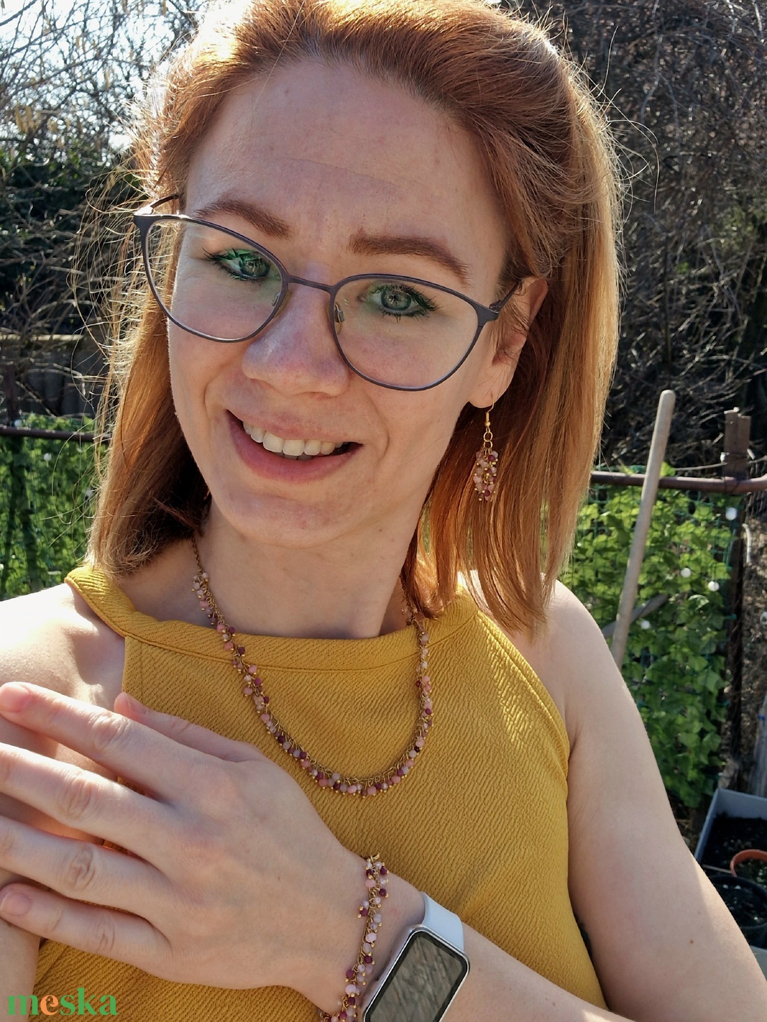 Rózsaszél szett - ékszer - karkötő - gyöngyös karkötő - Meska.hu