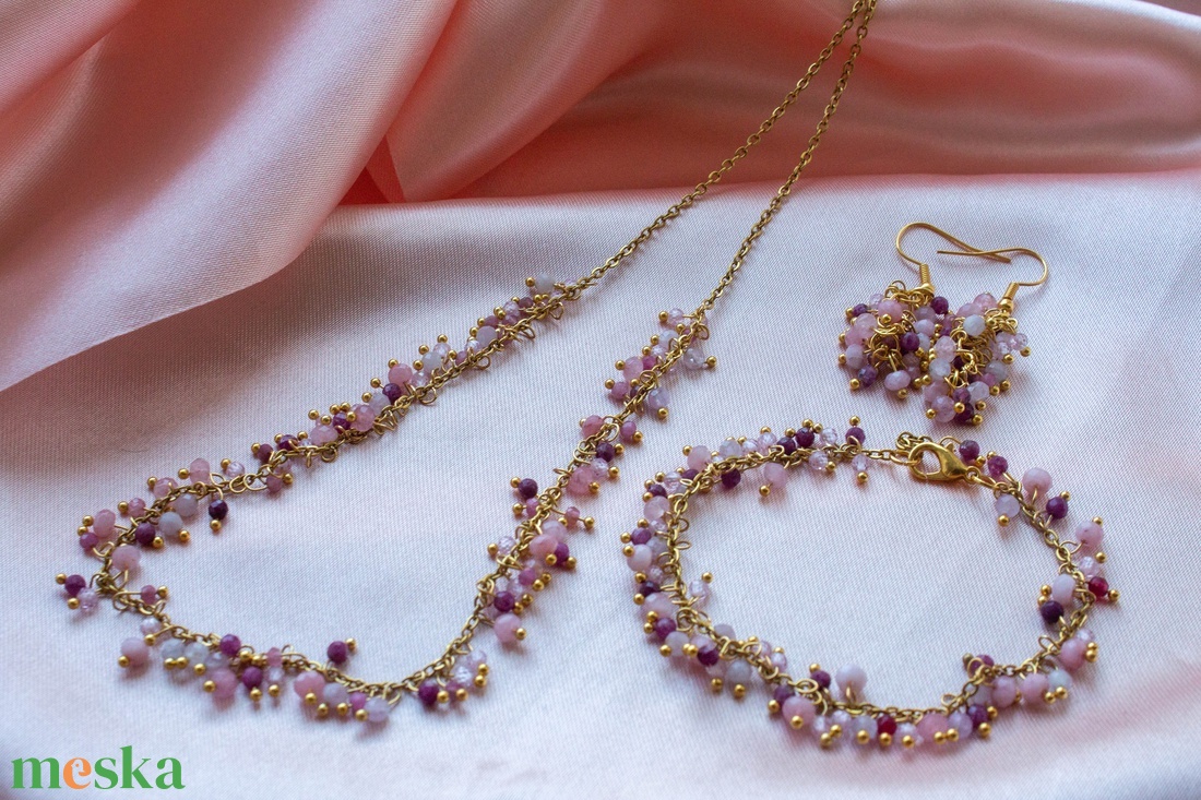 Rózsaszél szett - ékszer - karkötő - gyöngyös karkötő - Meska.hu
