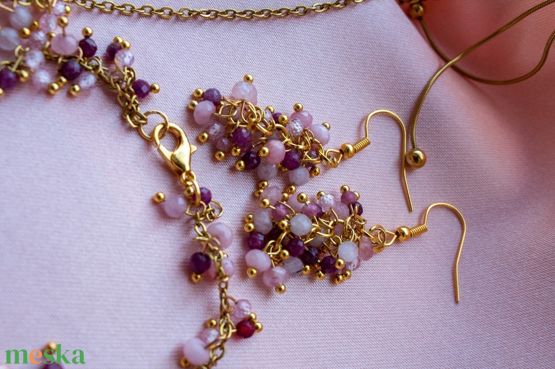 Rózsaszél szett - ékszer - karkötő - gyöngyös karkötő - Meska.hu