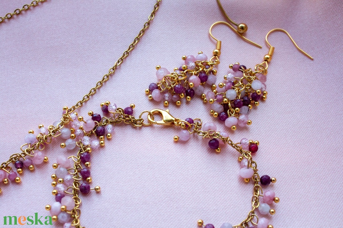 Rózsaszél szett - ékszer - karkötő - gyöngyös karkötő - Meska.hu