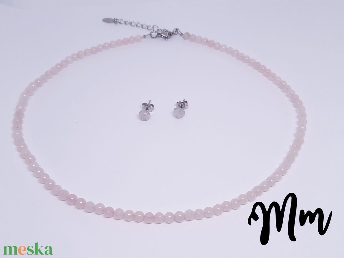 MINI Collection rózsakvarc nyaklánc és fülbevaló szett - ékszer - nyaklánc - gyöngyös nyaklánc - Meska.hu