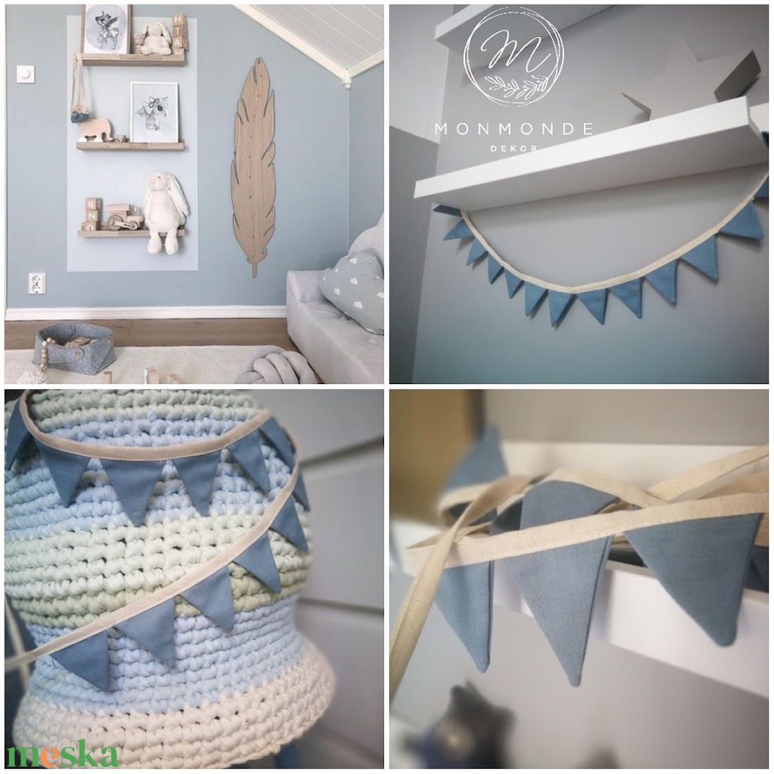 Zászlófüzér, Textil Girland Dekoráció, Babaszoba Dekor, MINI Háromszög Zászló - otthon & életmód - dekoráció - fali és függő dekoráció - girland, zászlófűzér - Meska.hu