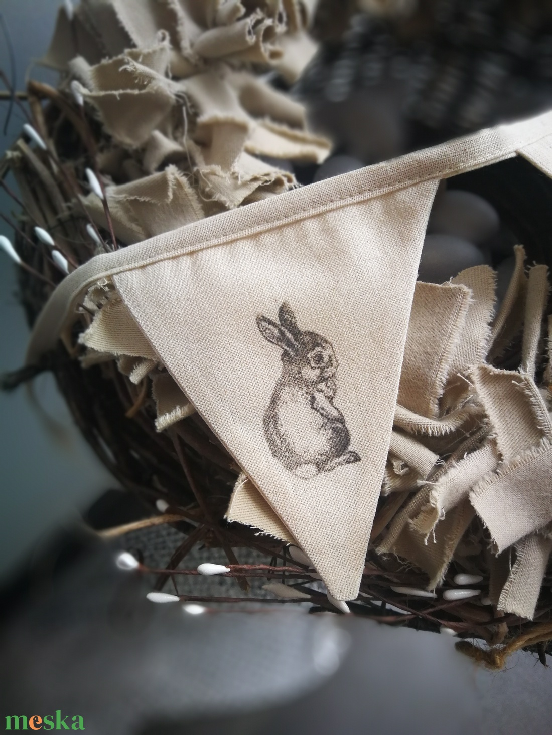  Z á sz l ó f ü z é r - natúr tavaszi nyuszis girland dekoráció  - otthon & életmód - dekoráció - fali és függő dekoráció - függődísz - Meska.hu