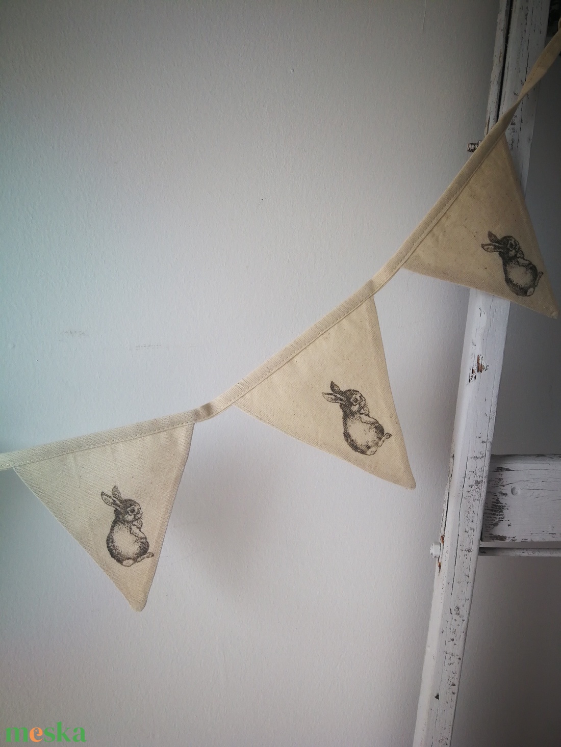  Z á sz l ó f ü z é r - natúr tavaszi nyuszis girland dekoráció  - otthon & életmód - dekoráció - fali és függő dekoráció - függődísz - Meska.hu