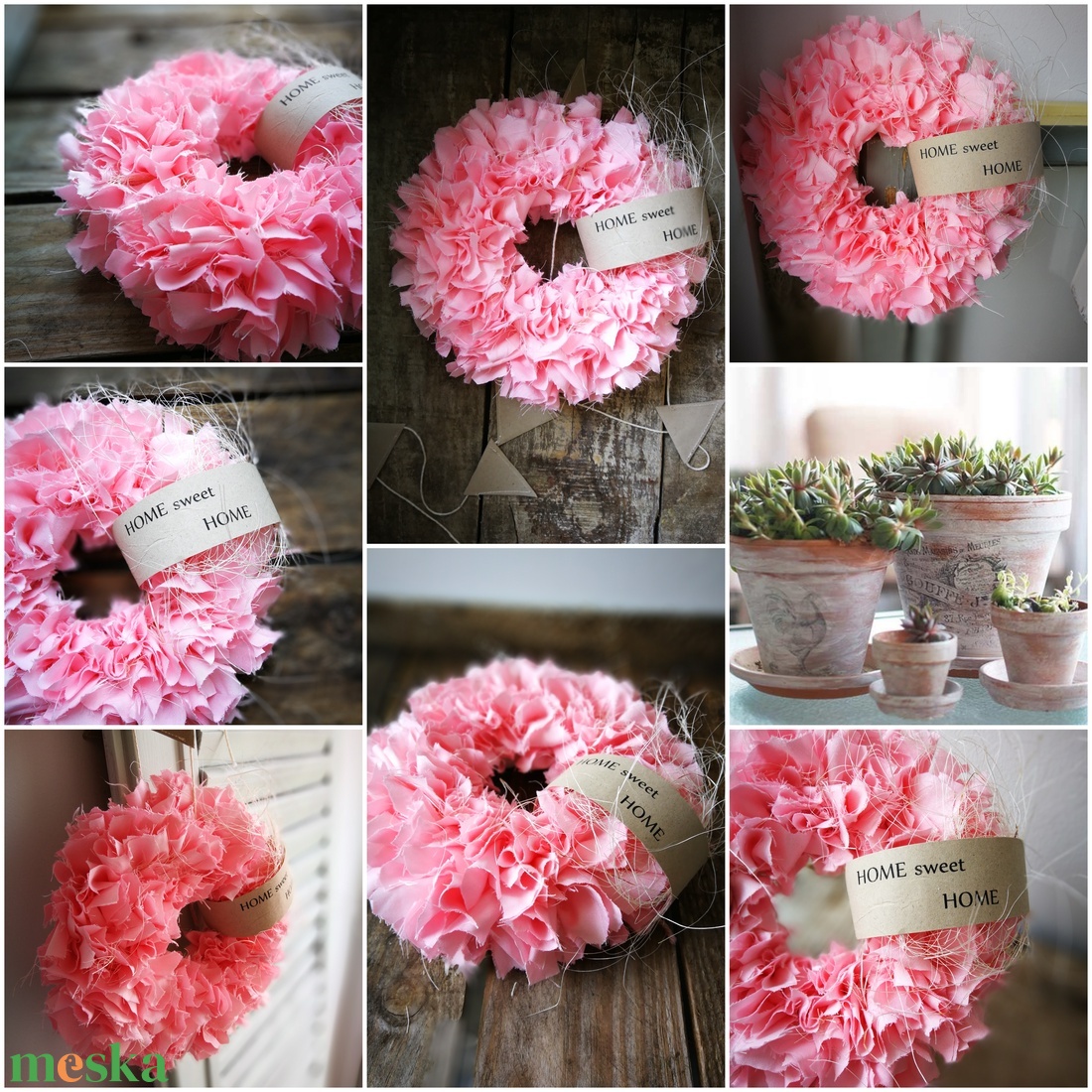 Textilszálas dekoráció, kopogtató, köszönönőajándék - 20 cm  - otthon & életmód - dekoráció - ajtó- és ablak dekoráció - ajtódísz & kopogtató - Meska.hu