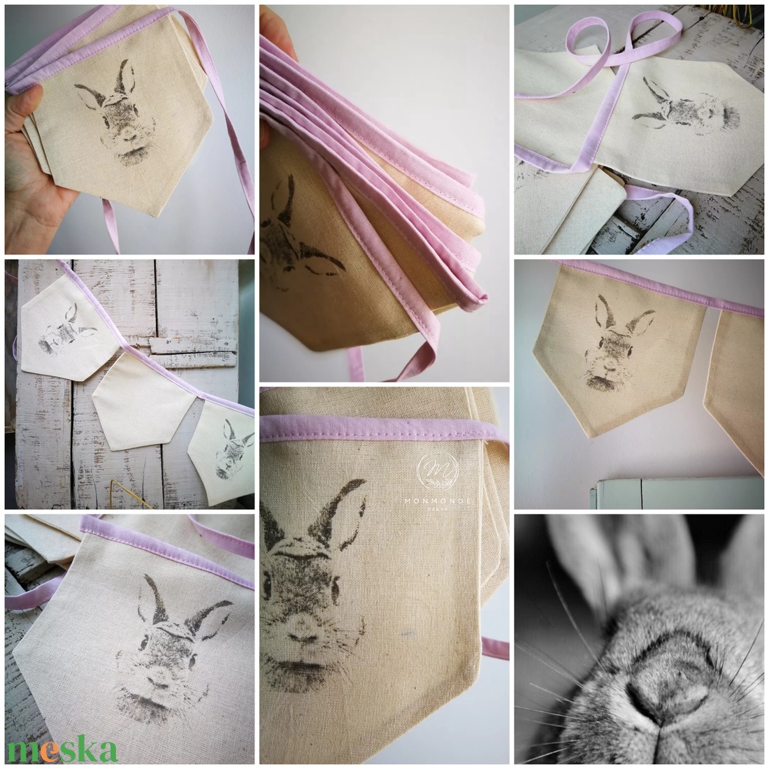 Tavaszi natúr kézműves girland, füzér  - otthon & életmód - dekoráció - fali és függő dekoráció - girland, zászlófűzér - Meska.hu