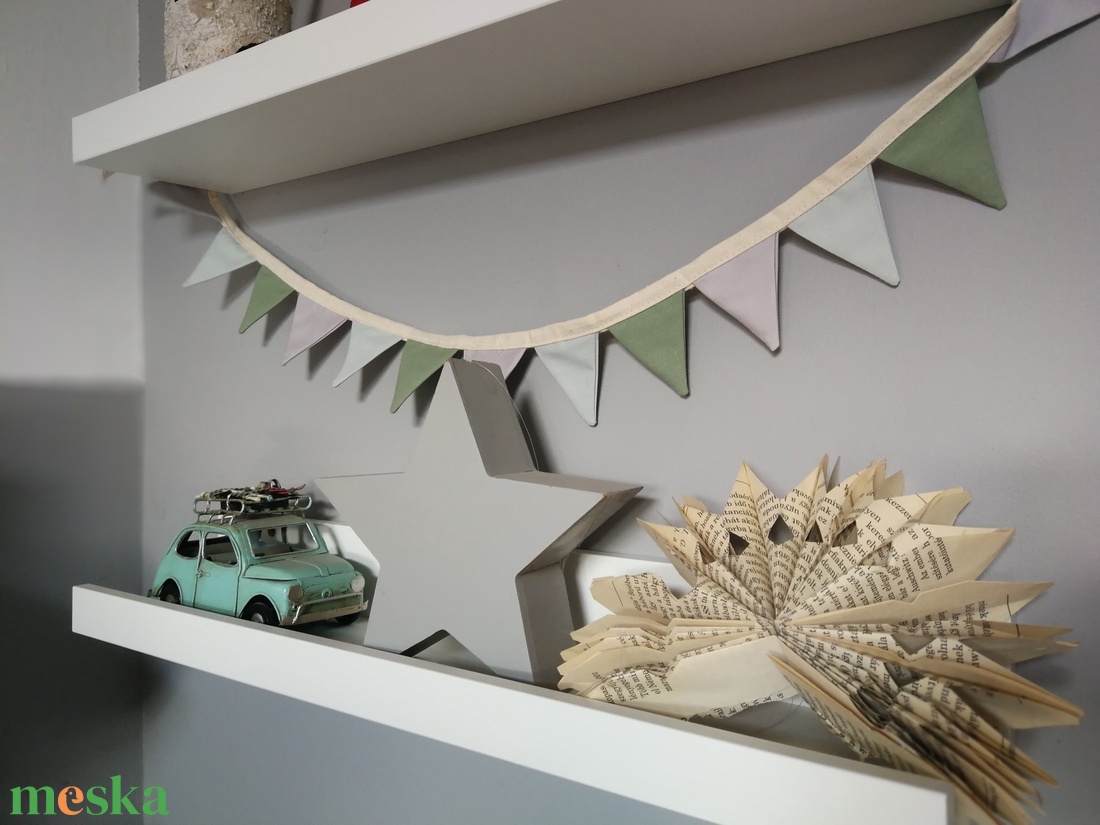 Zászlófüzér, Textil Girland Dekoráció, Babaszoba Dekor, MINI Háromszög Zászló - otthon & életmód - dekoráció - fali és függő dekoráció - girland, zászlófűzér - Meska.hu