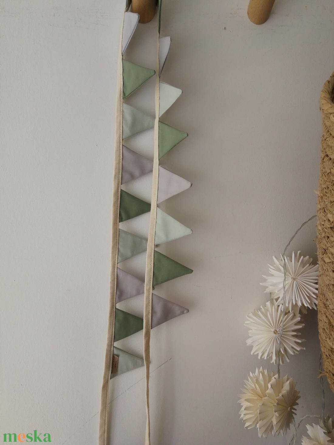 Zászlófüzér, Textil Girland Dekoráció, Babaszoba Dekor, MINI Háromszög Zászló - otthon & életmód - dekoráció - fali és függő dekoráció - girland, zászlófűzér - Meska.hu