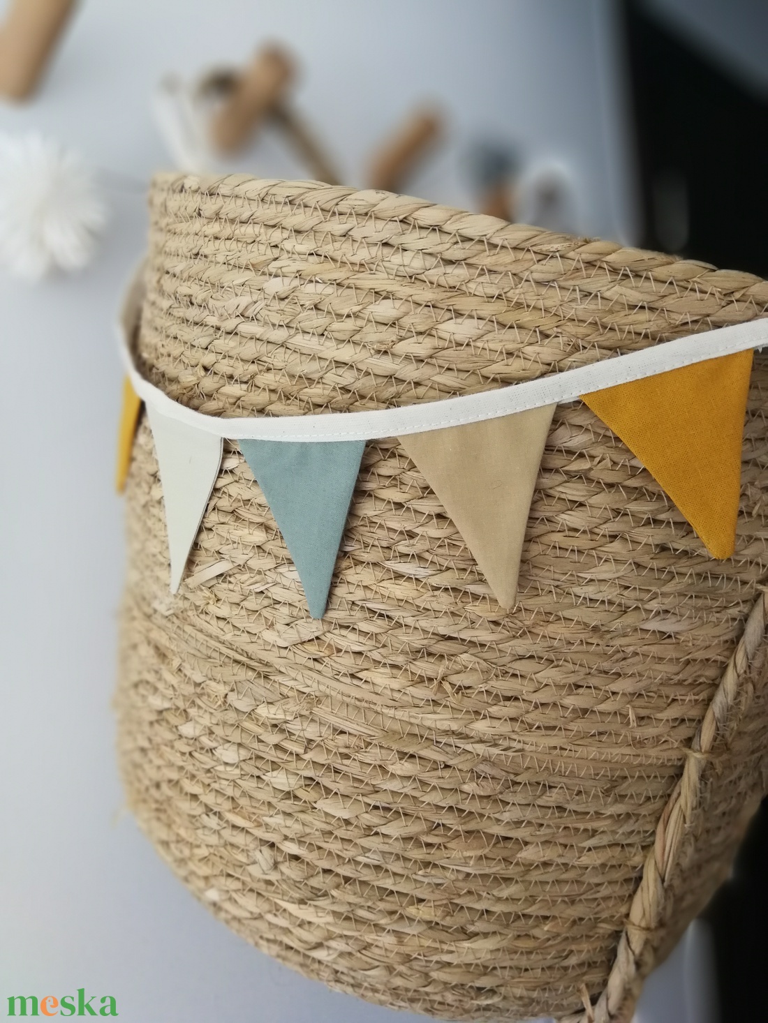 Zászlófüzér, Textil Girland Dekoráció, Babaszoba Dekor, MINI Háromszög Zászló - otthon & életmód - dekoráció - fali és függő dekoráció - girland, zászlófűzér - Meska.hu