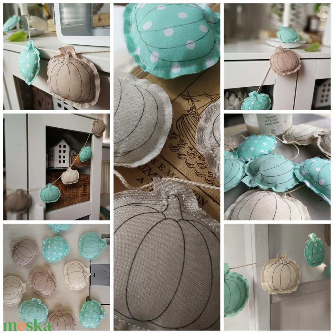 Őszi füzér, Textil Girland Dekoráció - Menta Szett - otthon & életmód - dekoráció - fali és függő dekoráció - girland, zászlófűzér - Meska.hu