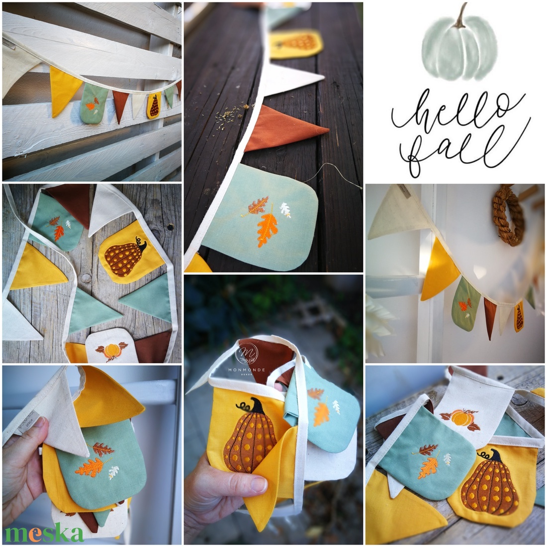 Őszi Zászlófüzér, Textil Girland Dekoráció, Halloween Dekor - otthon & életmód - dekoráció - fali és függő dekoráció - girland, zászlófűzér - Meska.hu