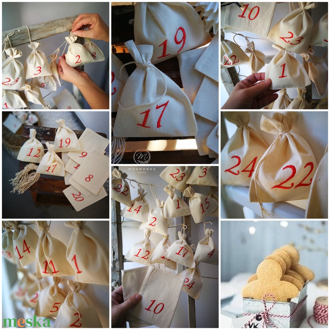 Adventi kalendárium szett, géppel hímzett piros számokkal - 24 darabos szett - karácsony - adventi díszek - adventi naptár - Meska.hu Adventi kalendárium szett, géppel hímzett piros számokkal - 24 darabos szett - karácsony - adventi díszek - adventi naptár - Meska.hu