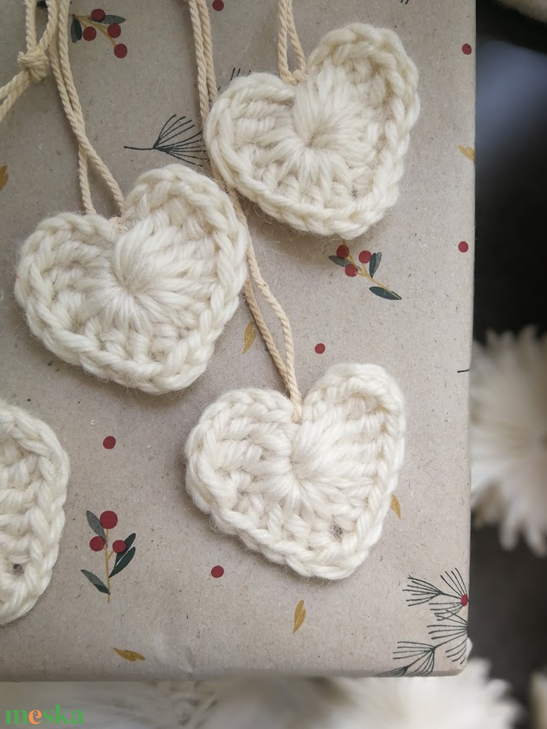 Fehér szív alakú függődísz szett  10 darabos - karácsony - karácsonyi lakásdekoráció - karácsonyfadíszek - Meska.hu