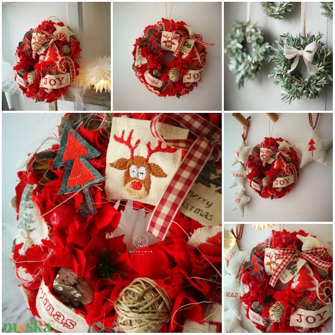 Textil karácsonyi kopogtató  limitált, egyedi ajtódísz, 22 cm - karácsony - karácsonyi lakásdekoráció - karácsonyi ajtódíszek - Meska.hu