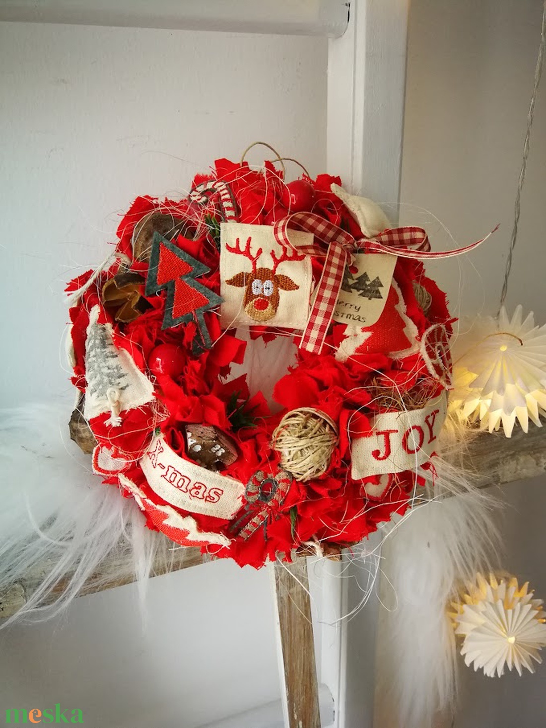 Textil karácsonyi kopogtató  limitált, egyedi ajtódísz, 22 cm - karácsony - karácsonyi lakásdekoráció - karácsonyi ajtódíszek - Meska.hu