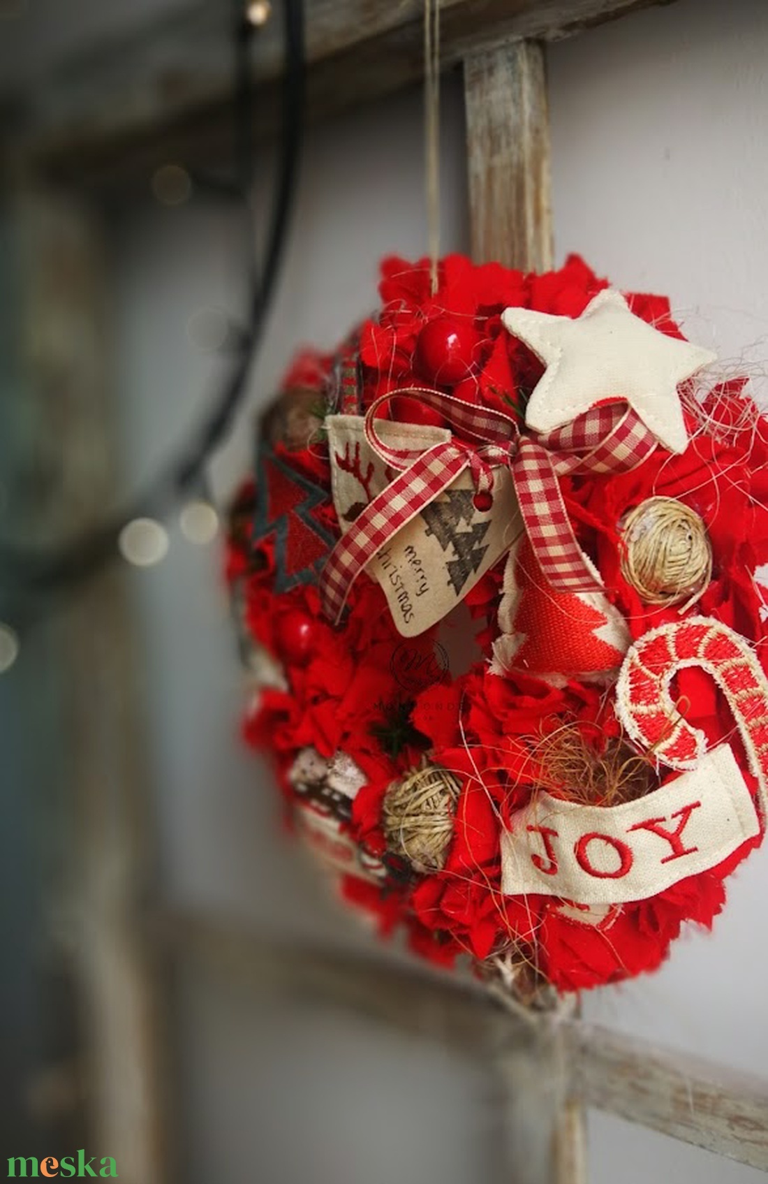 Textil karácsonyi kopogtató  limitált, egyedi ajtódísz, 22 cm - karácsony - karácsonyi lakásdekoráció - karácsonyi ajtódíszek - Meska.hu