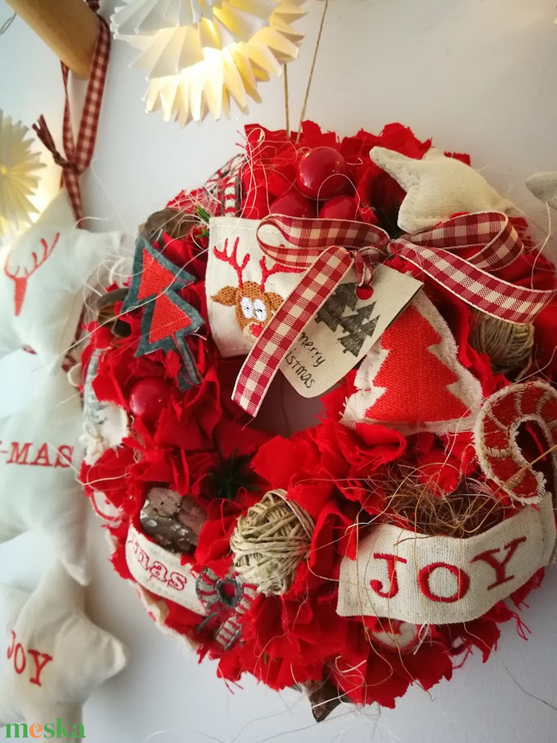 Textil karácsonyi kopogtató  limitált, egyedi ajtódísz, 22 cm - karácsony - karácsonyi lakásdekoráció - karácsonyi ajtódíszek - Meska.hu