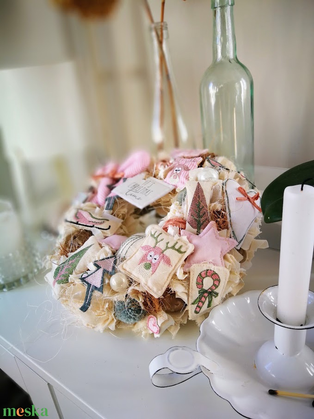 Textil karácsonyi kopogtató  limitált, egyedi ajtódísz, 28 cm - karácsony - karácsonyi lakásdekoráció - karácsonyi ajtódíszek - Meska.hu