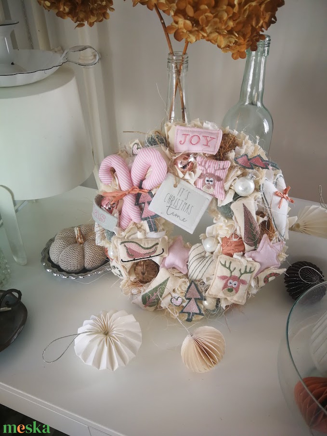 Textil karácsonyi kopogtató  limitált, egyedi ajtódísz, 28 cm - karácsony - karácsonyi lakásdekoráció - karácsonyi ajtódíszek - Meska.hu