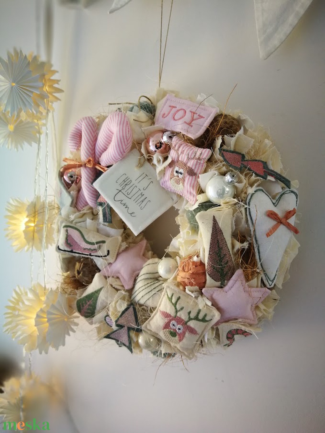 Textil karácsonyi kopogtató  limitált, egyedi ajtódísz, 28 cm - karácsony - karácsonyi lakásdekoráció - karácsonyi ajtódíszek - Meska.hu