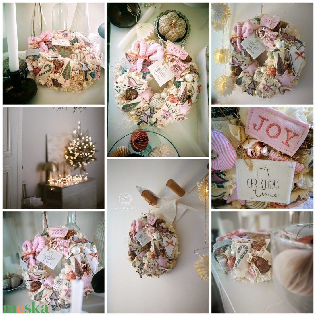 Textil karácsonyi kopogtató  limitált, egyedi ajtódísz, 28 cm - karácsony - karácsonyi lakásdekoráció - karácsonyi ajtódíszek - Meska.hu