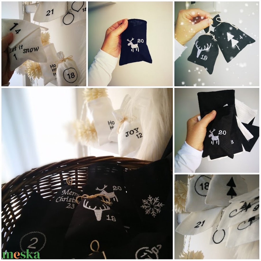 Adventi kalendárium szett, géppel hímzett skandináv - 24 darabos szett - karácsony - adventi díszek - adventi naptár - Meska.hu