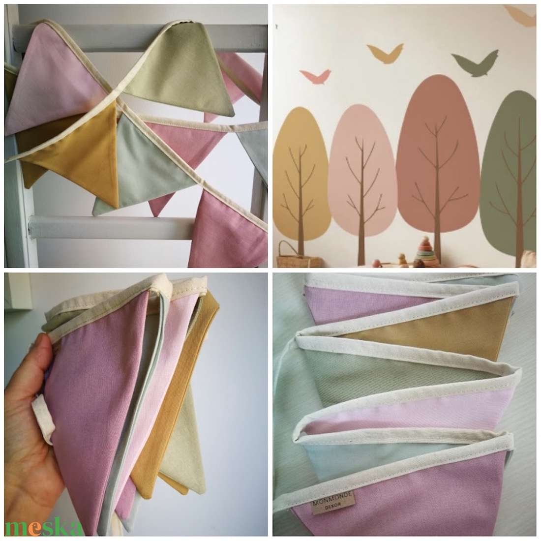 Zászlófüzér, Textil Girland Dekoráció, Babaszoba Dekor, Háromszög Zászló - baba - mama - babaszoba-dekoráció - babaszoba dekoráció - Meska.hu