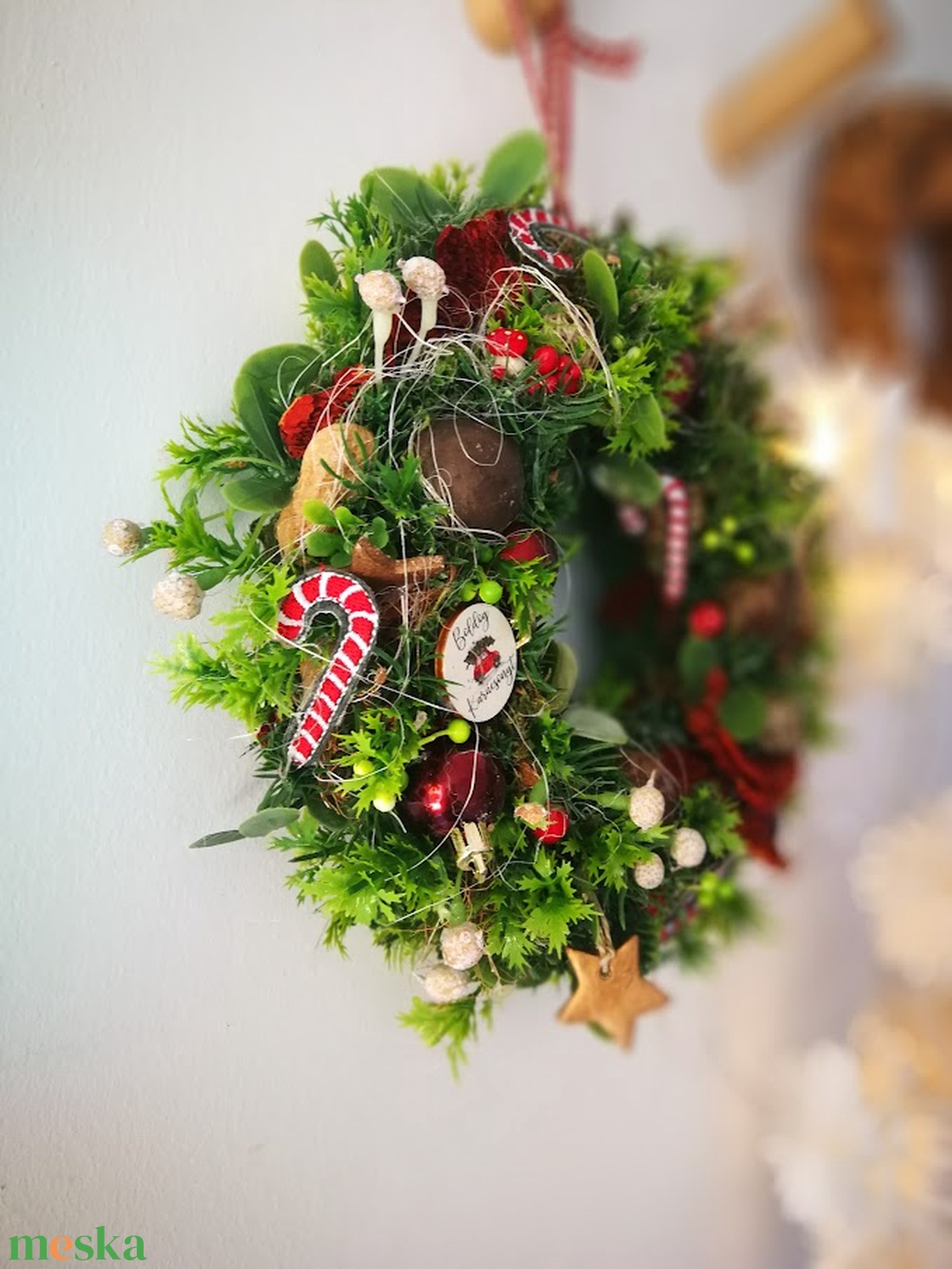 Kézműves karácsonyi kopogtató  hagyományos téli ajtódísz - karácsony - karácsonyi lakásdekoráció - karácsonyi ajtódíszek - Meska.hu