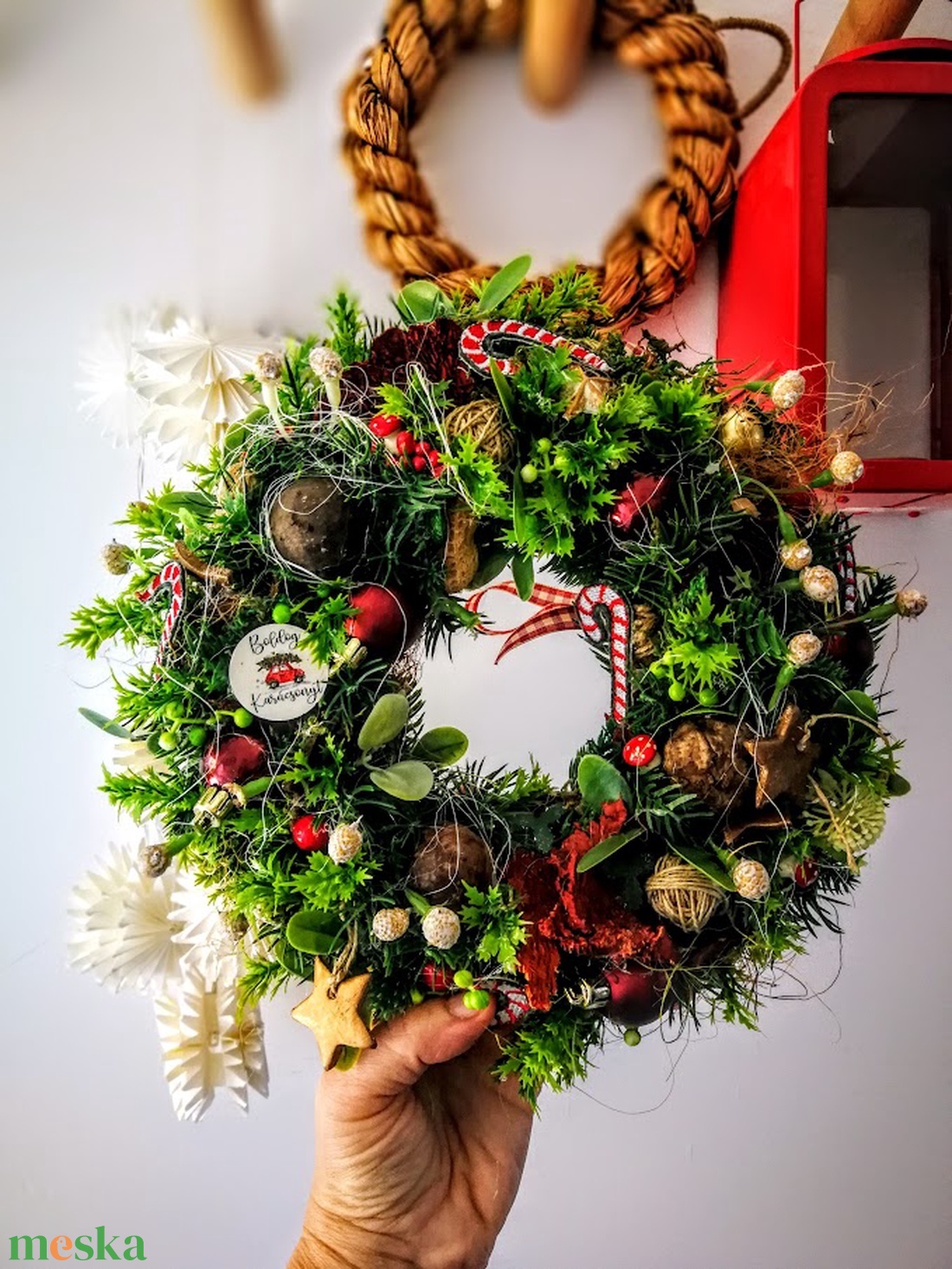 Kézműves karácsonyi kopogtató  hagyományos téli ajtódísz - karácsony - karácsonyi lakásdekoráció - karácsonyi ajtódíszek - Meska.hu