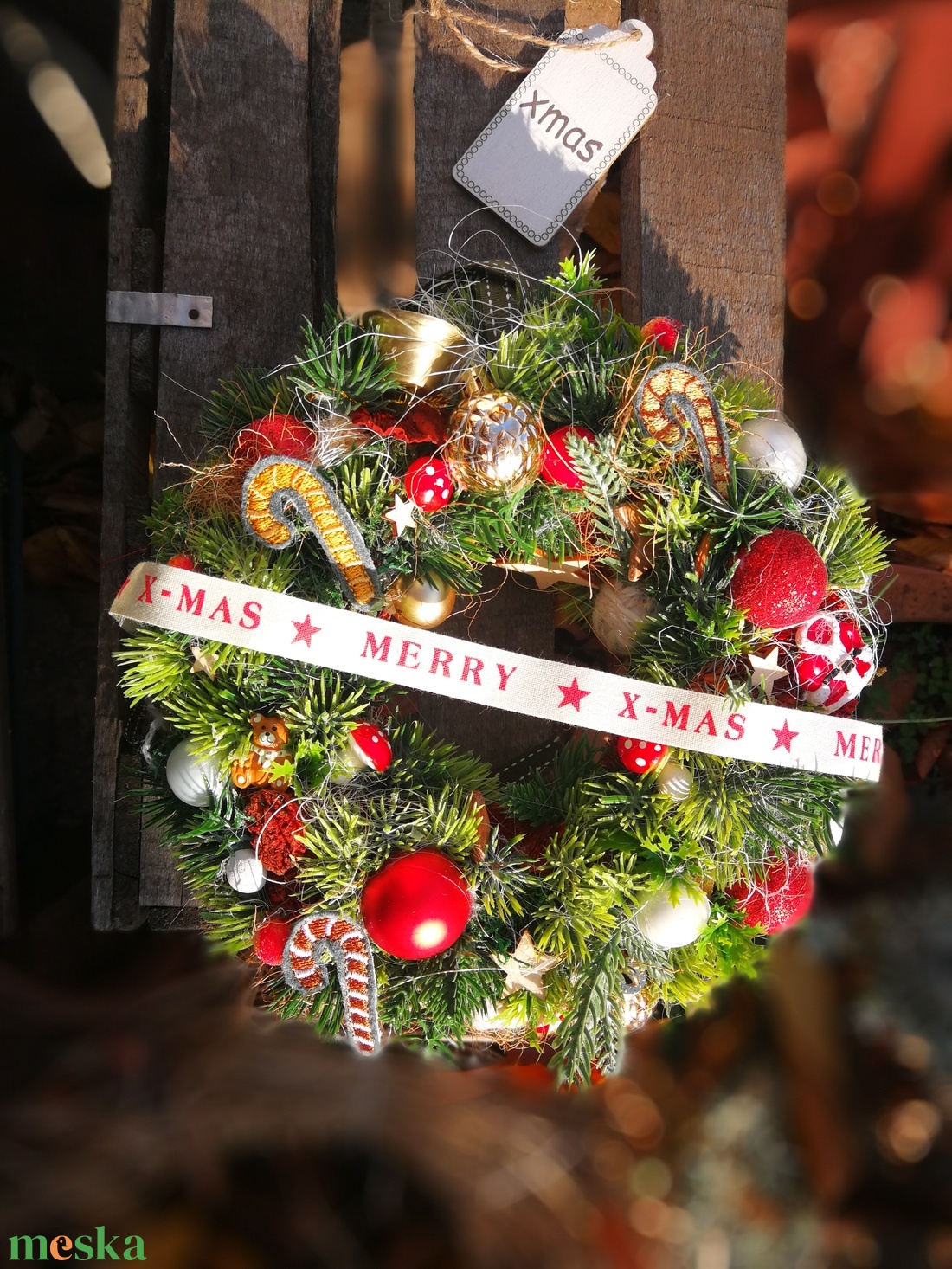 Kézműves karácsonyi kopogtató � hagyományos téli ajtódísz, 23 cm - karácsony - karácsonyi lakásdekoráció - karácsonyi ajtódíszek - Meska.hu