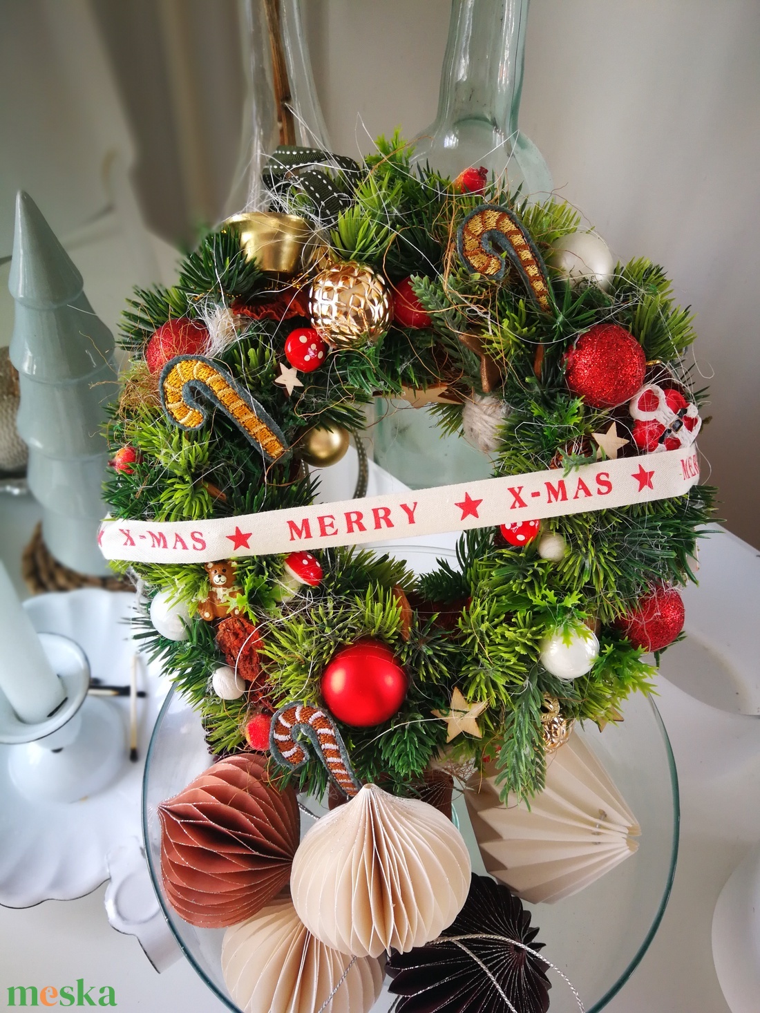 Kézműves karácsonyi kopogtató � hagyományos téli ajtódísz, 23 cm - karácsony - karácsonyi lakásdekoráció - karácsonyi ajtódíszek - Meska.hu