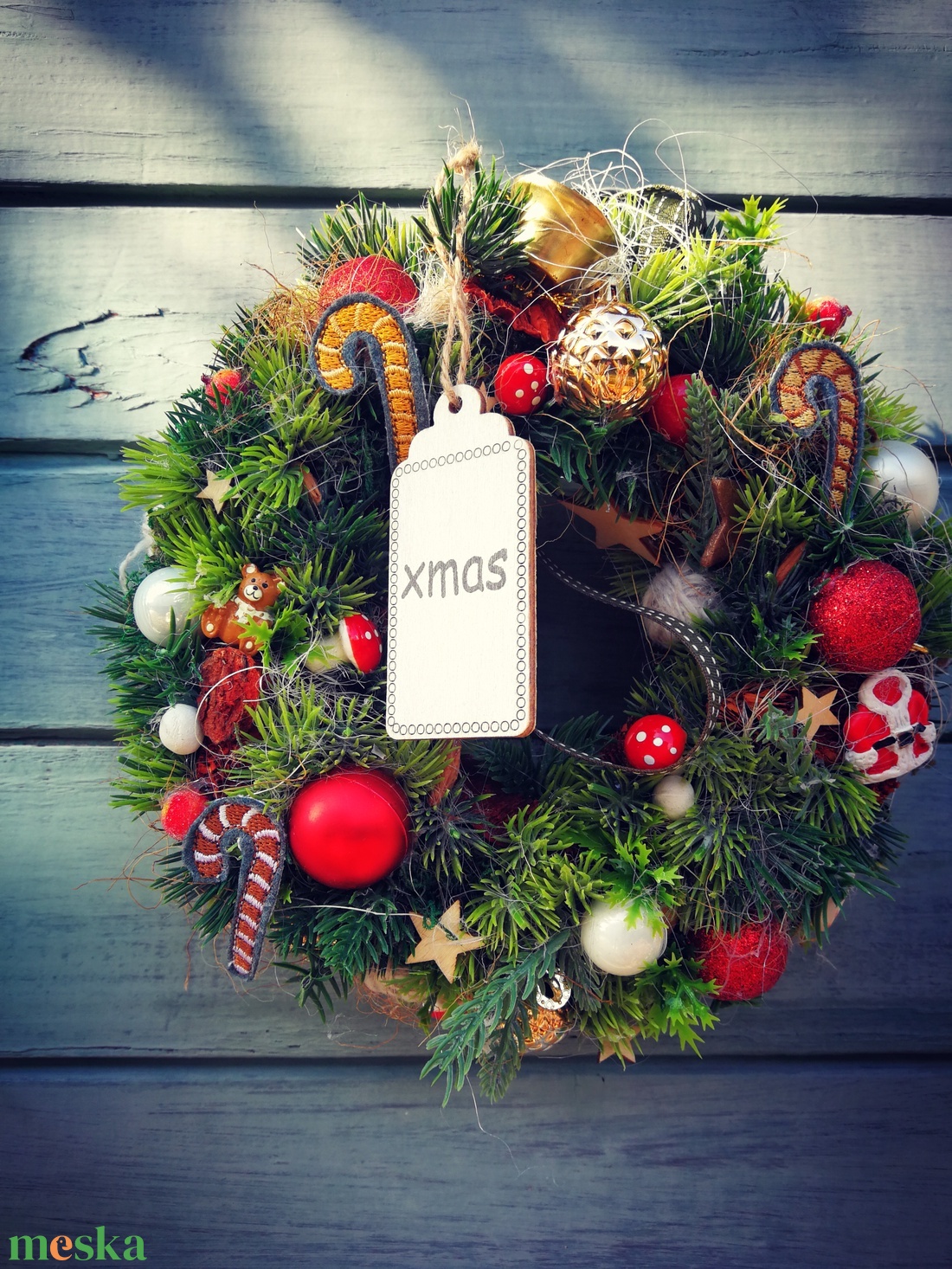 Kézműves karácsonyi kopogtató � hagyományos téli ajtódísz, 23 cm - karácsony - karácsonyi lakásdekoráció - karácsonyi ajtódíszek - Meska.hu