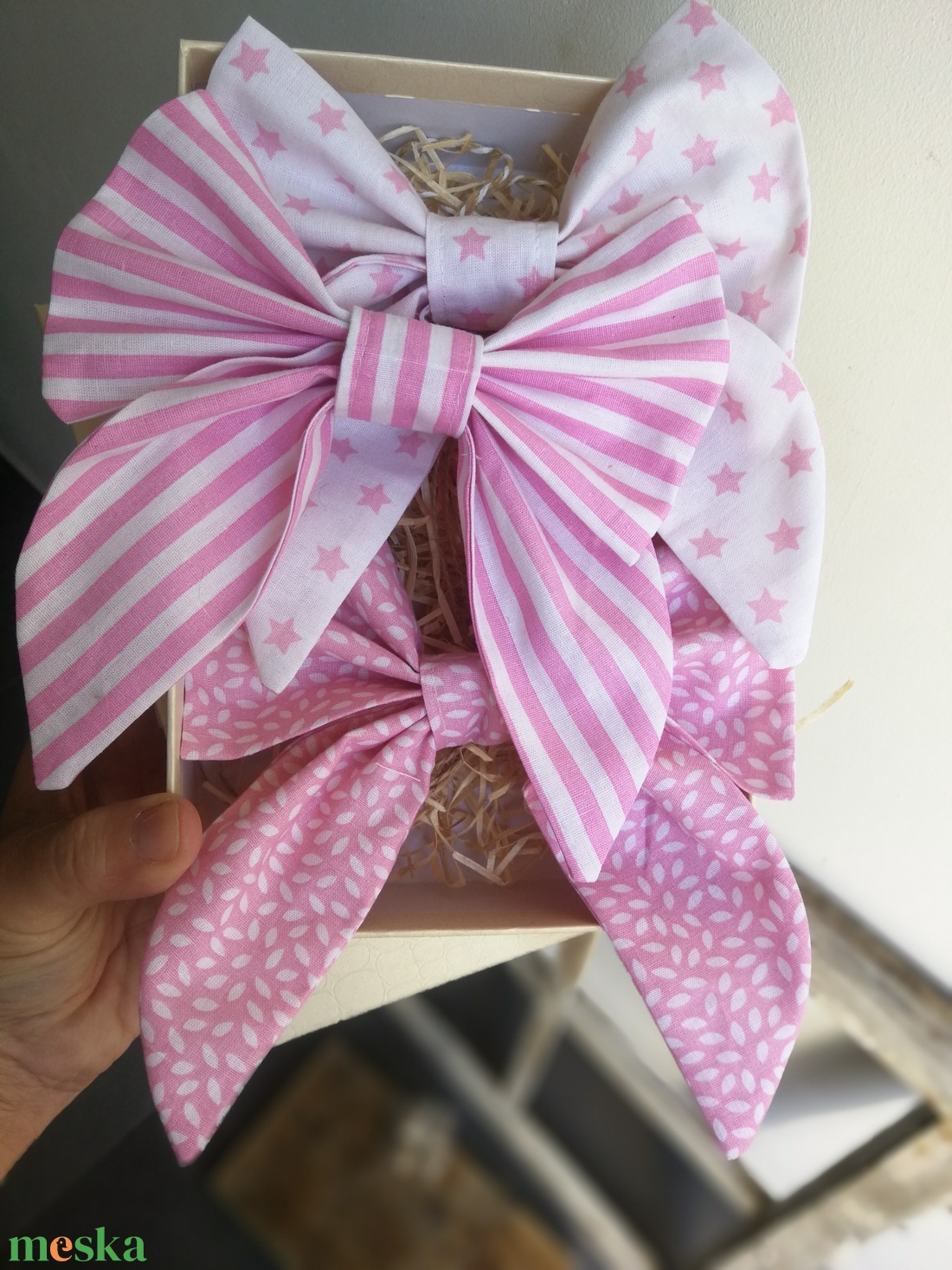 Textil masni dekoráció, rózsaszín - 3 darabos szett - karácsony - karácsonyi lakásdekoráció - karácsonyfadíszek - Meska.hu