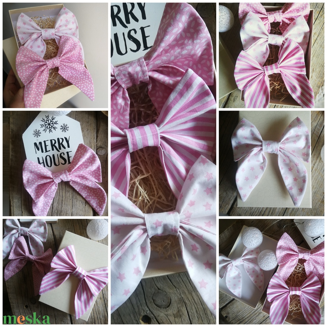 Textil masni dekoráció, rózsaszín - 3 darabos szett - karácsony - karácsonyi lakásdekoráció - karácsonyfadíszek - Meska.hu