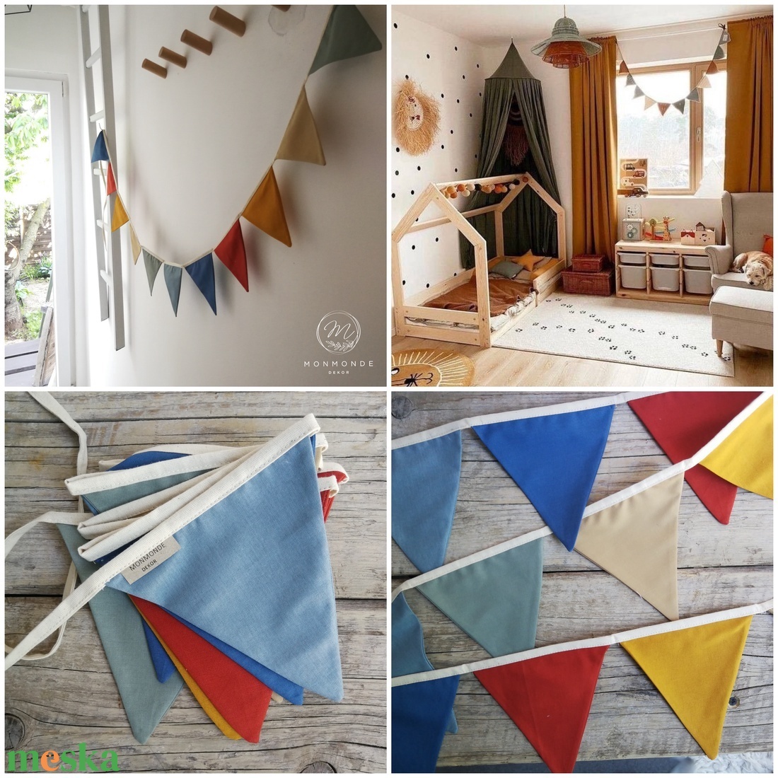 Zászlófüzér, Textil Girland Dekoráció, Babaszoba Dekor, Háromszög Zászló - otthon & életmód - babaszoba, gyerekszoba - babaszoba dekoráció - Meska.hu