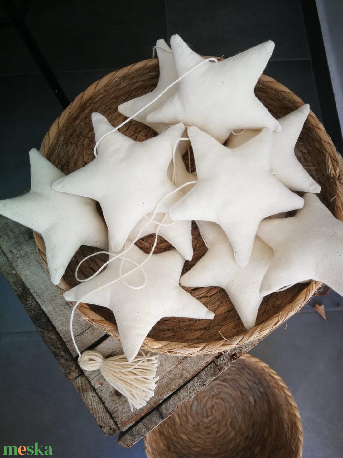 Csillagfüzér Kézműves Girland, Gyerekszoba Füzér Dekoráció, Natúr Fali Dekor - karácsony - karácsonyi lakásdekoráció - karácsonyi girland, boa - Meska.hu