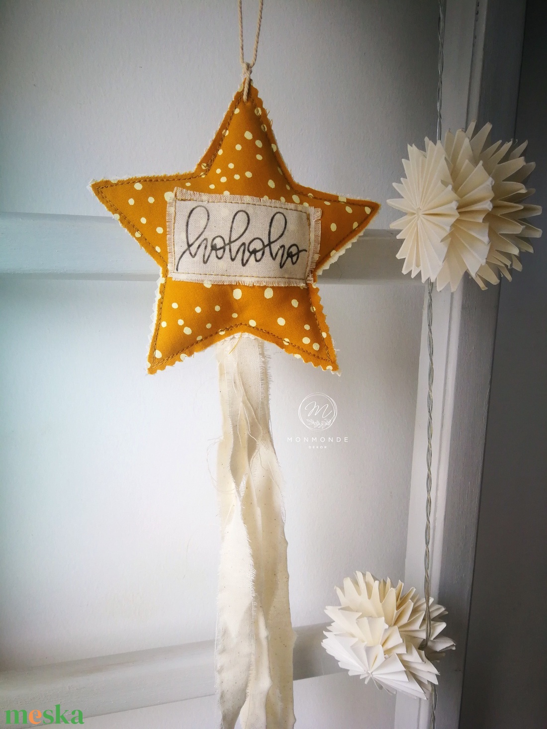 Bohém kézműves csillag dekoráció - karácsony - karácsonyi lakásdekoráció - karácsonyfadíszek - Meska.hu