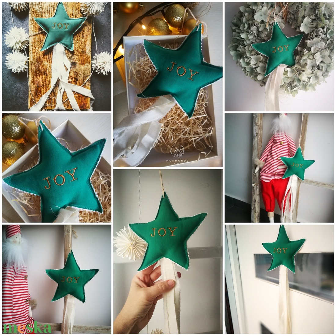 Bohém kézműves csillag dekoráció - karácsony - karácsonyi lakásdekoráció - karácsonyfadíszek - Meska.hu